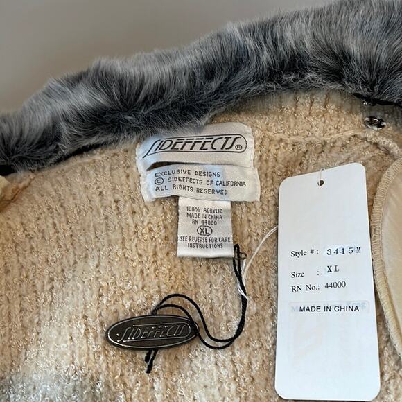 Vintage 90's Side Effects Beige  Knit Sweater Cardigan  Open Front  Size XL - Picture 12 of 14